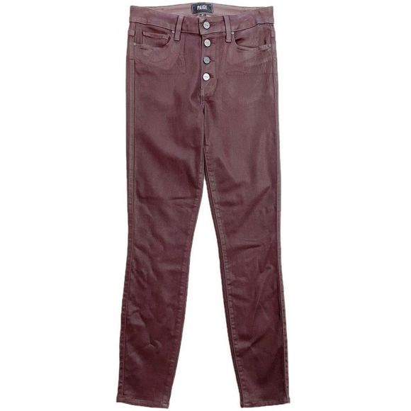 PAIGE Hoxton Coated Ankle Skinny Jean High Rise Button Fly Stretch Coffee 27 - Picture 1 of 9